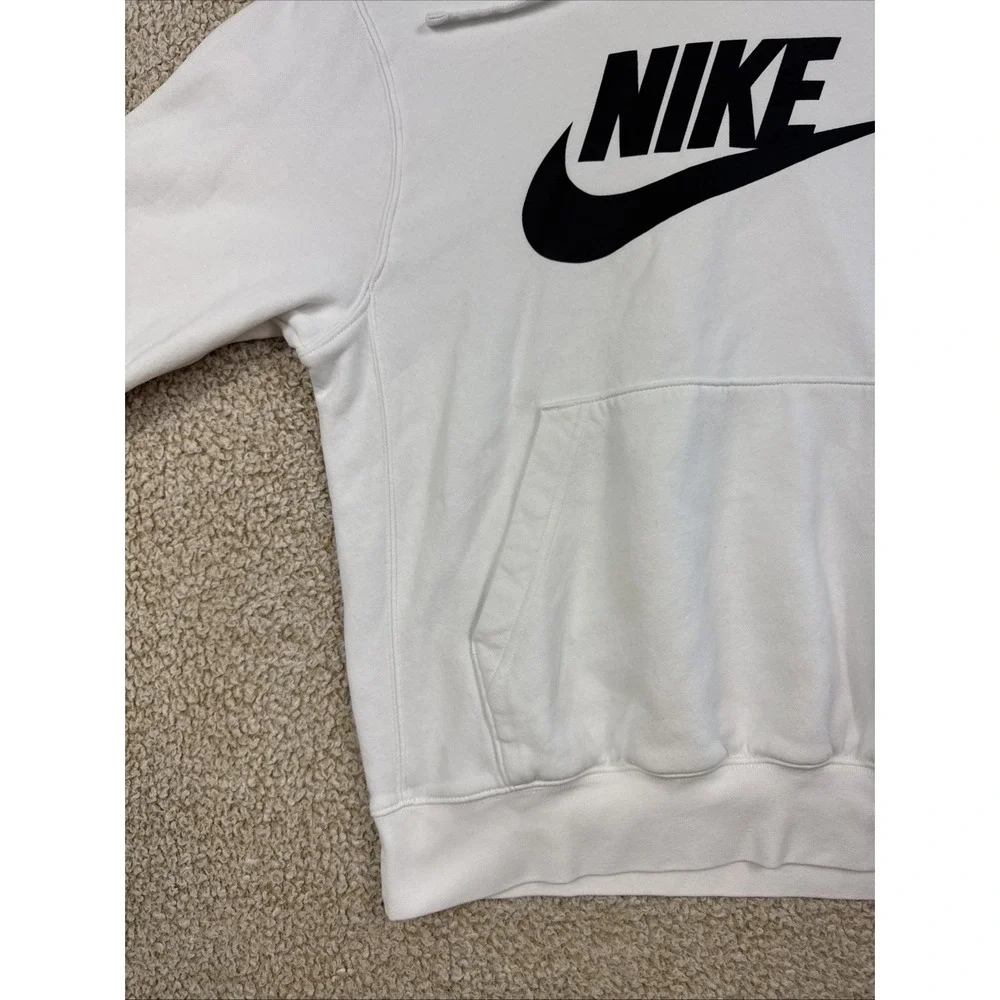 White Nike Sportswear Club Fleece Men's Pullover Hoodie Black Swoosh Size Small